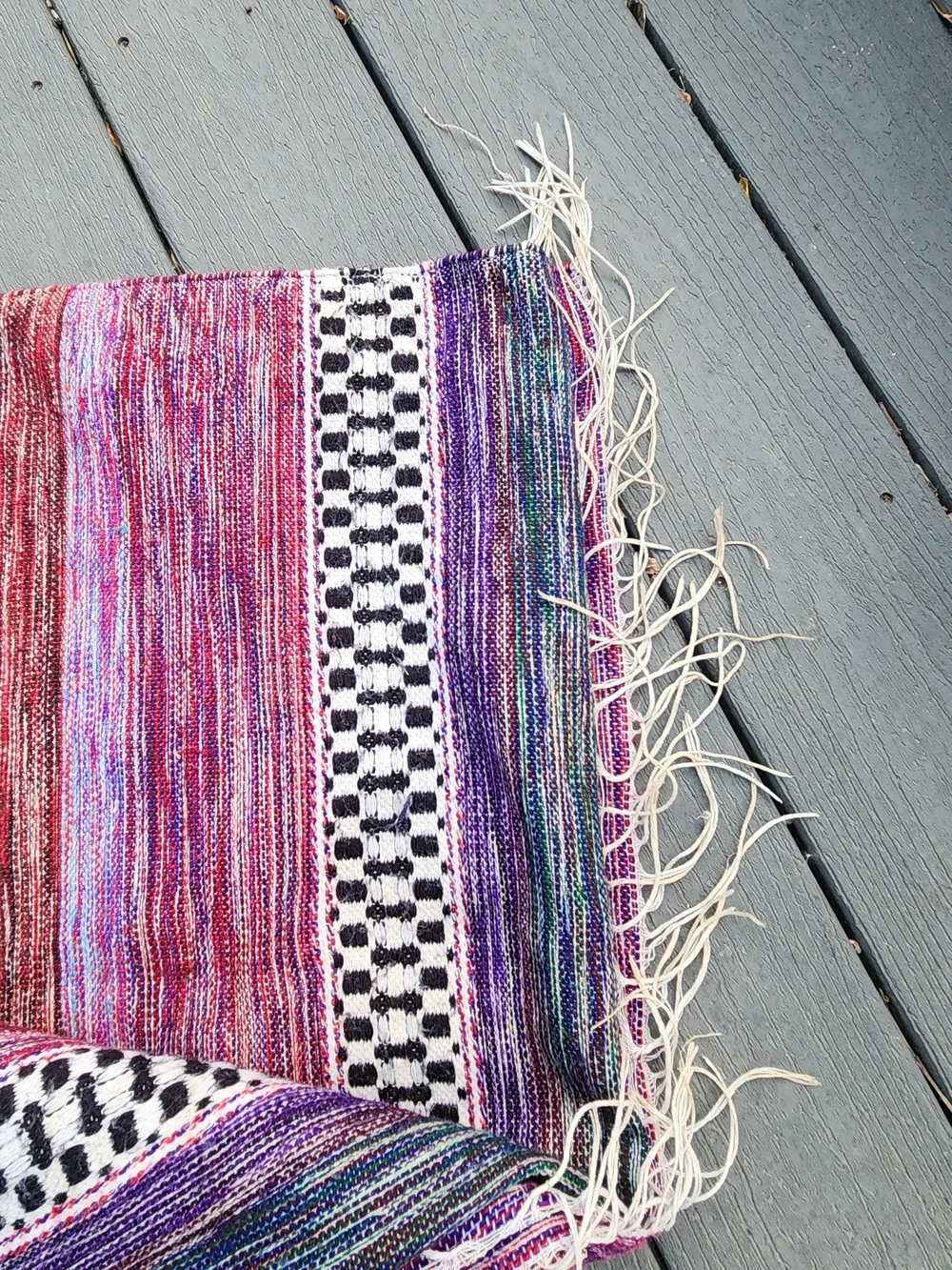 Handwoven Wool Purple & Pink Striped Throw Blanket with Fringe